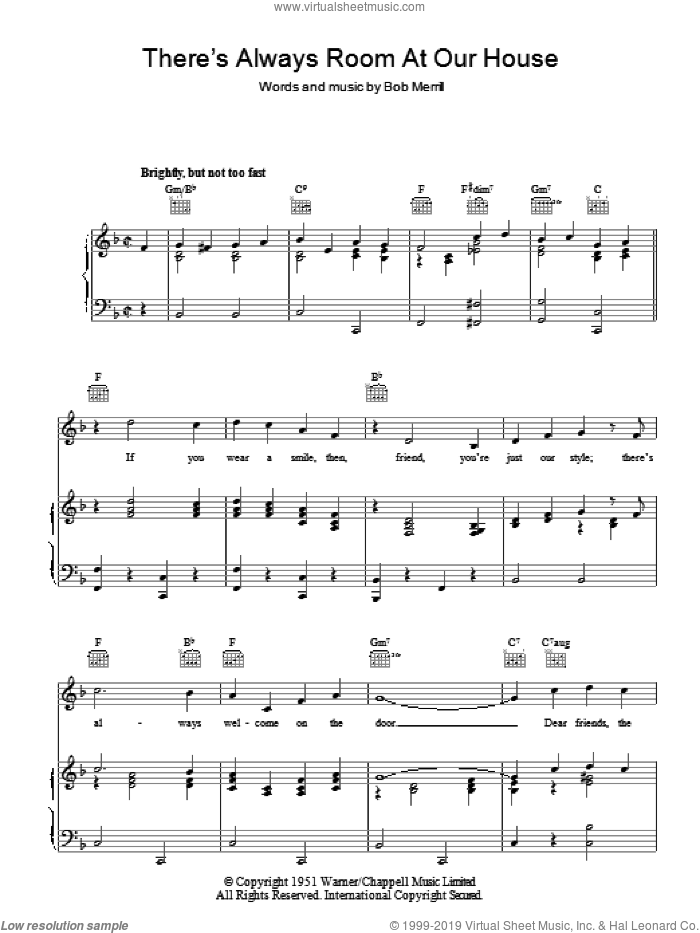 There's Always Room At Our House sheet music for voice, piano or guitar by Bob Merrill, intermediate skill level