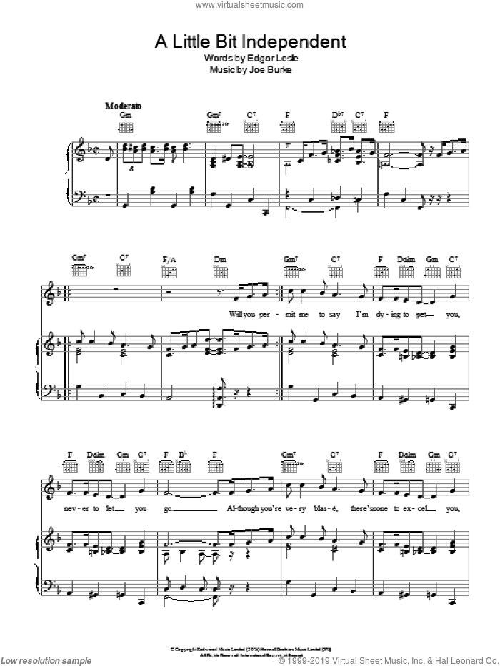 A Little Bit Independent sheet music for voice, piano or guitar by Joe Burke, Edgar Leslie and Joseph Burke, intermediate skill level