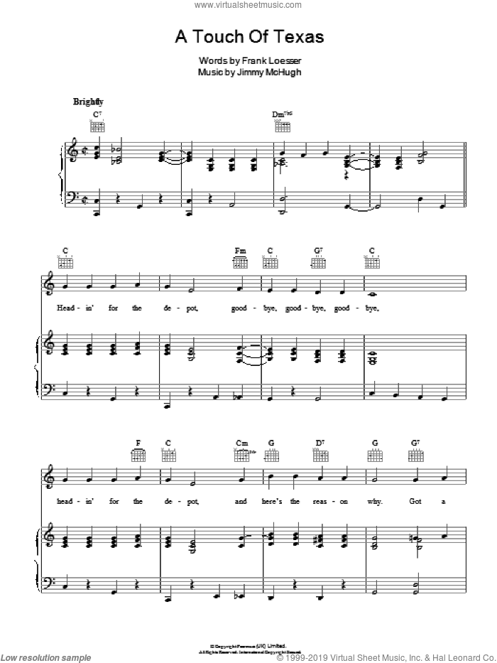 A Touch Of Texas sheet music for voice, piano or guitar by Frank Loesser and Jimmy McHugh, intermediate skill level