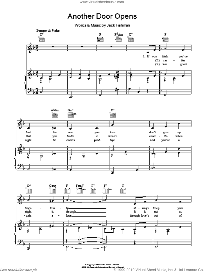 Another Door Opens sheet music for voice, piano or guitar by Jack Fishman, intermediate skill level