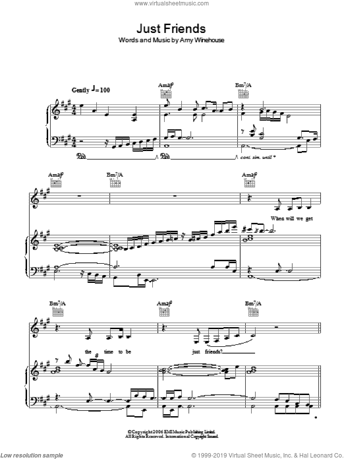 Just Friends sheet music for voice, piano or guitar by Amy Winehouse, intermediate skill level