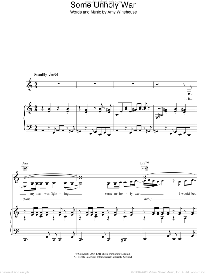 Some Unholy War sheet music for voice, piano or guitar by Amy Winehouse, intermediate skill level