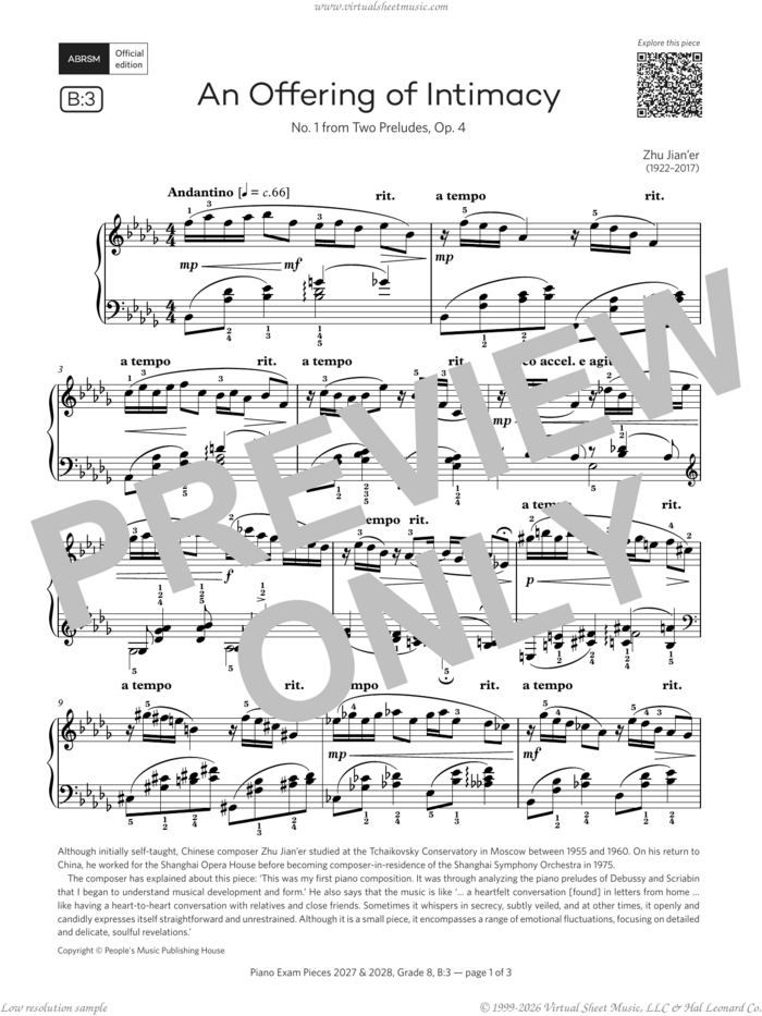 An Offering of Intimacy (Grade 8, list B3, from the ABRSM Piano