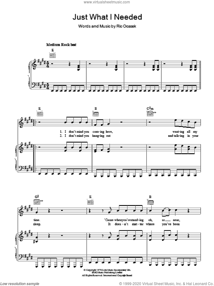 Just What I Needed sheet music for voice, piano or guitar by The Cars and Ric Ocasek, intermediate skill level