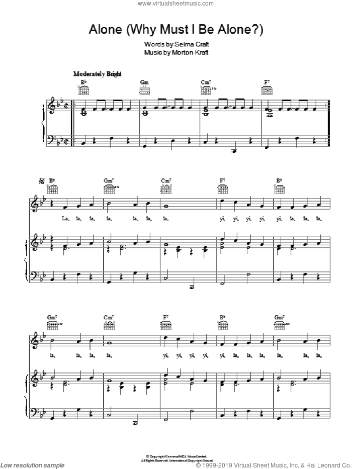Alone (Why Must I Be Alone) sheet music for voice, piano or guitar by The Shepherd Sisters, Morton Craft and Selma Craft, intermediate skill level