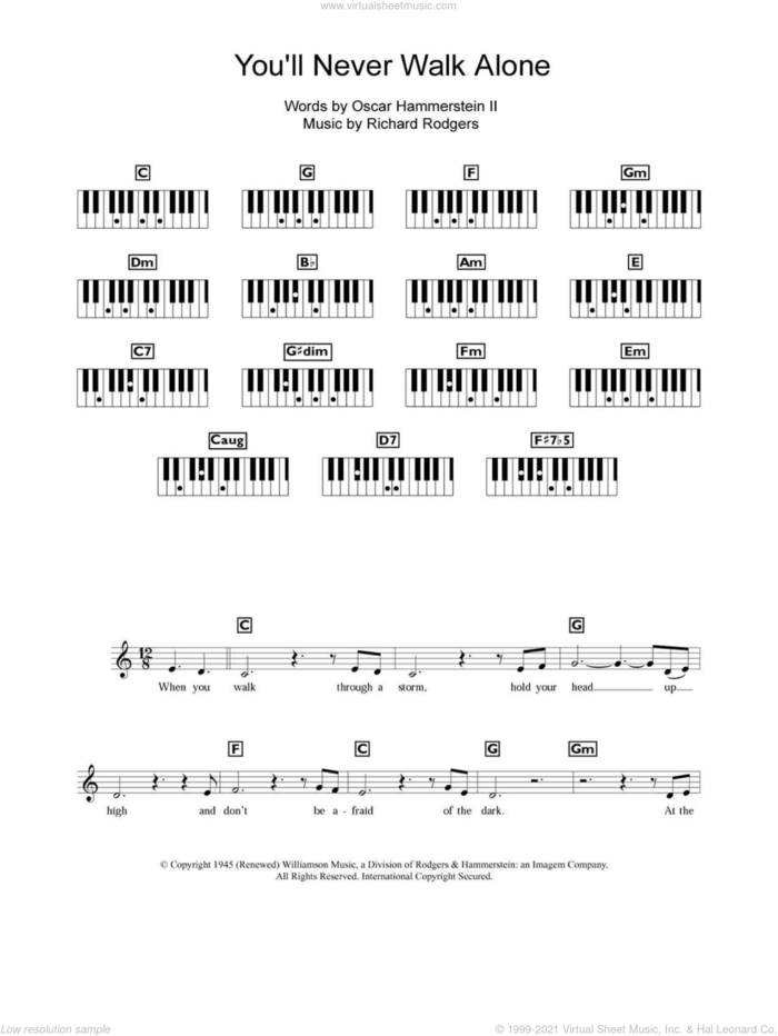 You'll Never Walk Alone (from Carousel) sheet music for piano solo (chords, lyrics, melody) by Gerry & The Pacemakers, Oscar II Hammerstein, Richard Rodgers and Rodgers & Hammerstein, intermediate piano (chords, lyrics, melody)