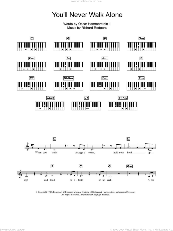 You'll Never Walk Alone (from Carousel) sheet music for piano solo (chords, lyrics, melody) by Gerry & The Pacemakers, Oscar II Hammerstein, Richard Rodgers and Rodgers & Hammerstein, intermediate piano (chords, lyrics, melody)