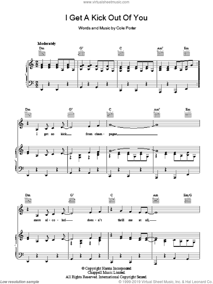 I Get A Kick Out Of You sheet music for voice, piano or guitar by Cole Porter, intermediate skill level
