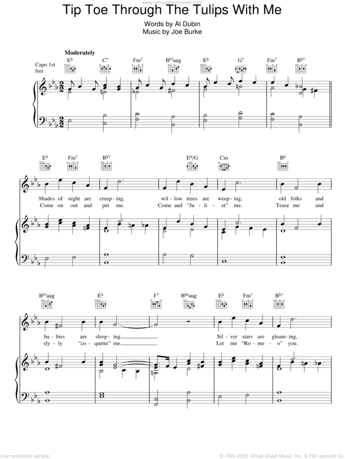 Tip-Toe Thru' The Tulips With Me sheet music for voice, piano or guitar by Tiny Tim, Al Dubin and Joe Burke, intermediate skill level