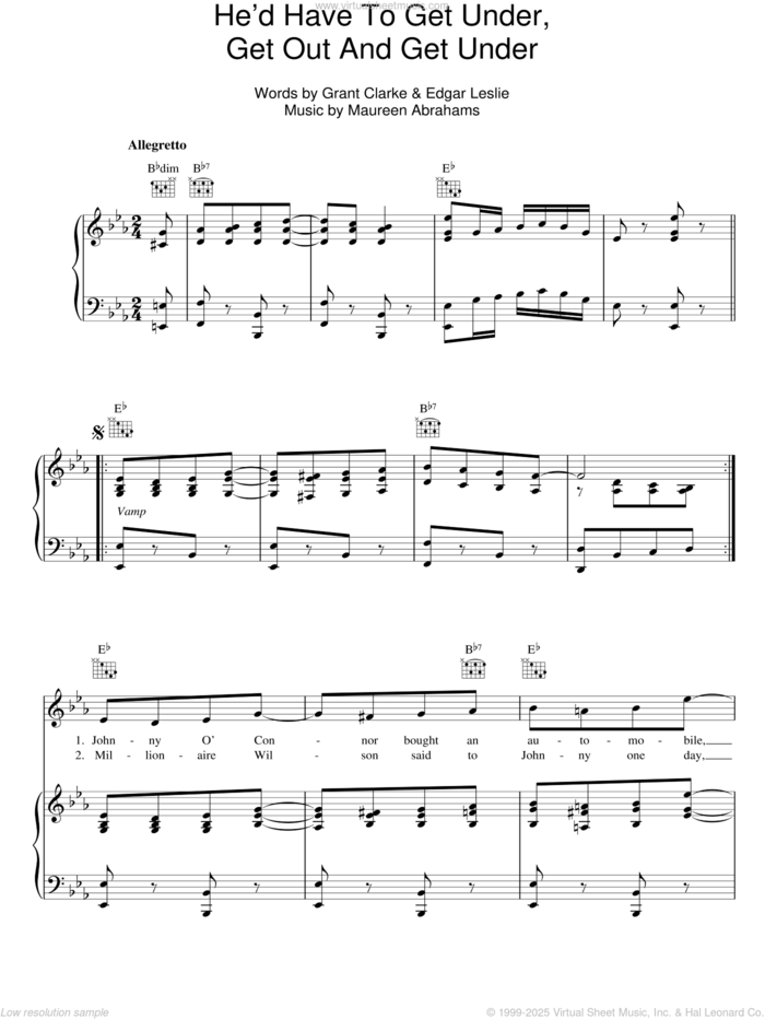 He'd Have To Get Under, Get Out And Get Under sheet music for voice, piano or guitar by Billy Murray, Grant Clarke, Leslie Edgar and Maurice Abrahams, intermediate skill level