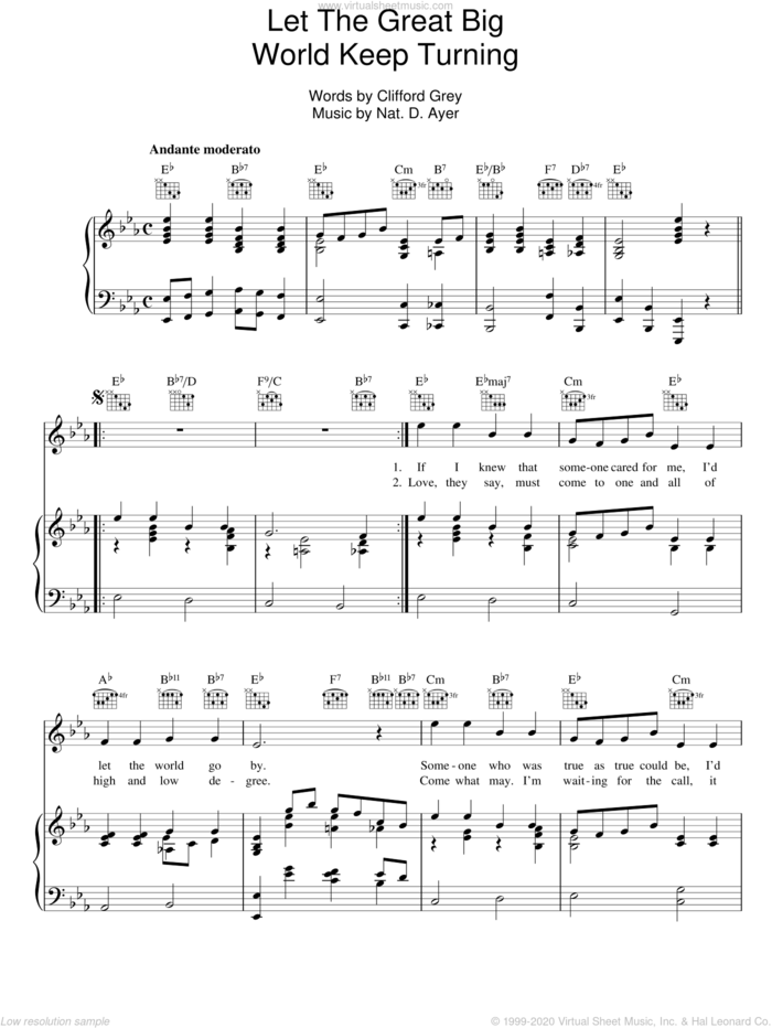 Let The Great Big World Keep Turning sheet music for voice, piano or guitar by Paul McGann, Clifford Grey and Nat D Ayer, intermediate skill level