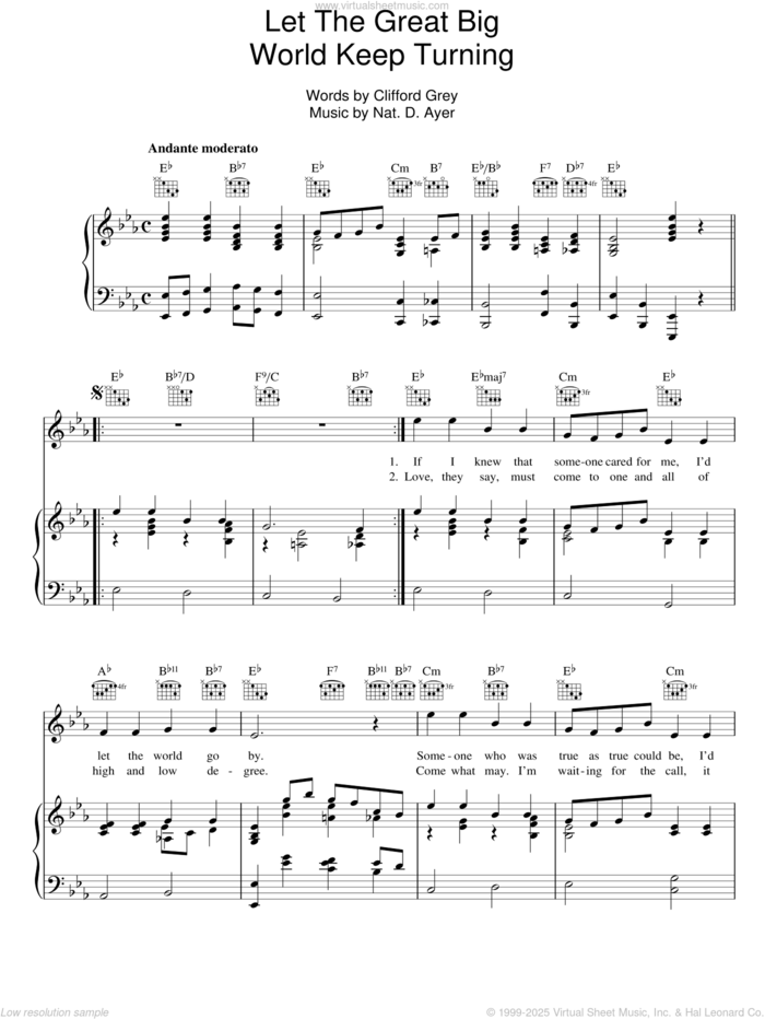 Let The Great Big World Keep Turning sheet music for voice, piano or guitar by Paul McGann, Clifford Grey and Nat D Ayer, intermediate skill level