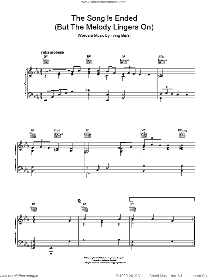 The Song Is Ended (But The Melody Lingers On) sheet music for voice, piano or guitar by Irving Berlin, intermediate skill level
