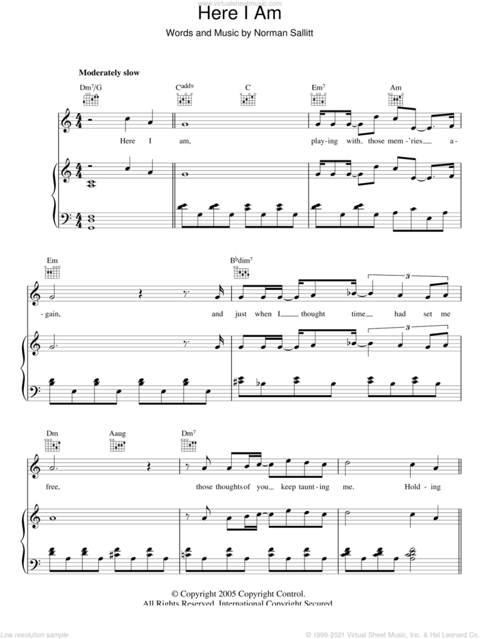 Here I Am sheet music for voice, piano or guitar by Air Supply and Norman Sallitt, intermediate skill level