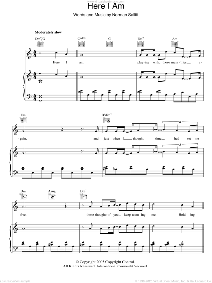 Here I Am sheet music for voice, piano or guitar by Air Supply and Norman Sallitt, intermediate skill level