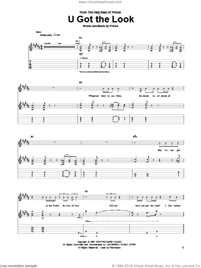 U Got The Look sheet music for guitar (tablature) by Prince, intermediate skill level