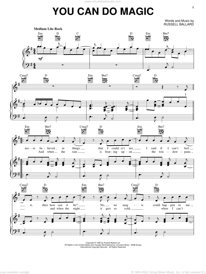 You Can Do Magic sheet music for voice, piano or guitar by America and Russ Ballard, intermediate skill level