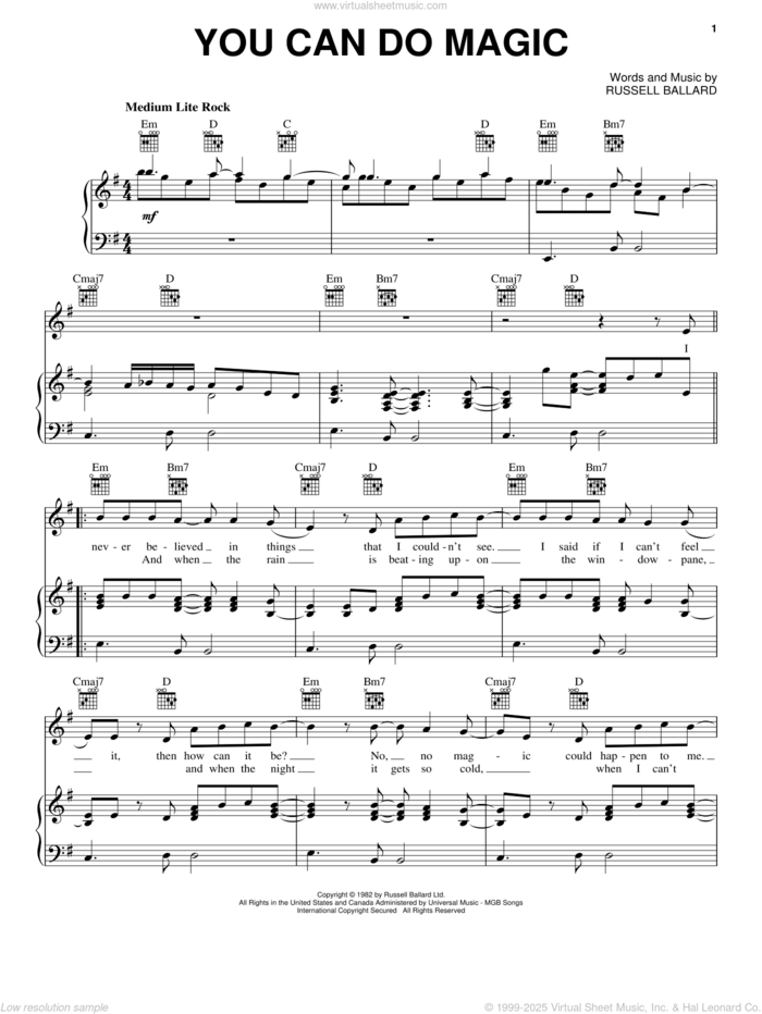 You Can Do Magic sheet music for voice, piano or guitar by America and Russ Ballard, intermediate skill level