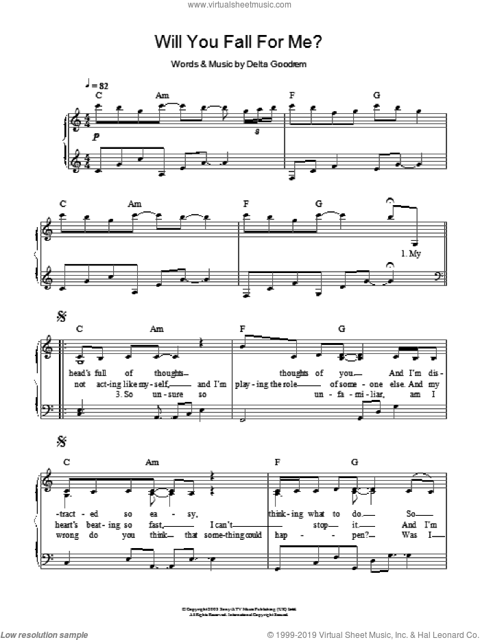 Will You Fall For Me sheet music for piano solo by Delta Goodrem, easy skill level