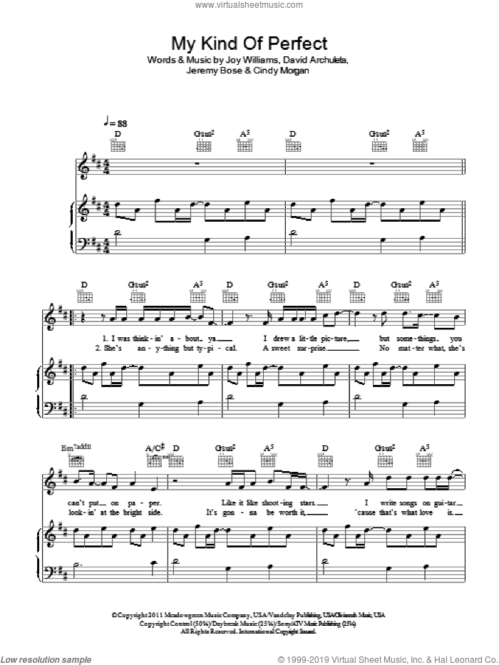 My Kind Of Perfect sheet music for voice, piano or guitar by David Archuleta, Cindy Morgan, Jeremy Bose and Joy Williams, intermediate skill level