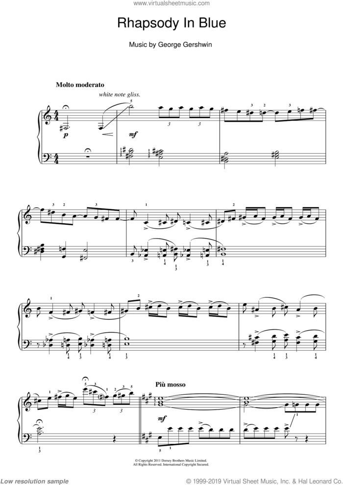 Rhapsody In Blue, (easy) sheet music for piano solo by George Gershwin, easy skill level