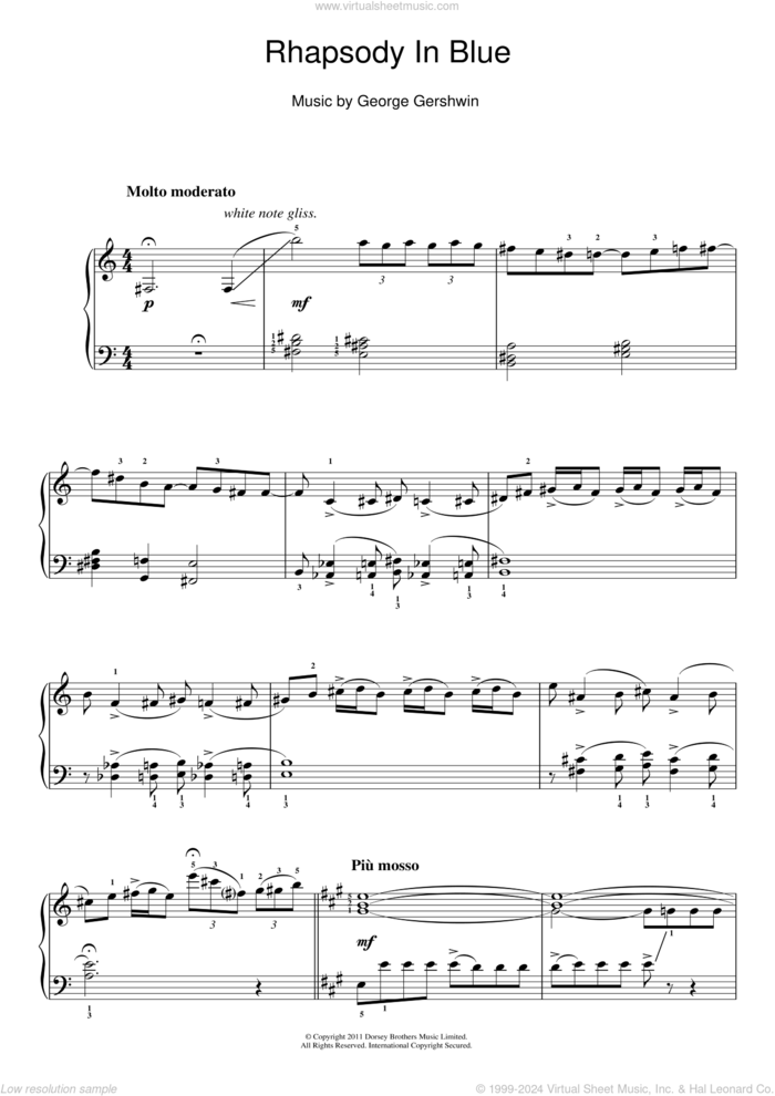 Rhapsody In Blue, (easy) sheet music for piano solo by George Gershwin, easy skill level