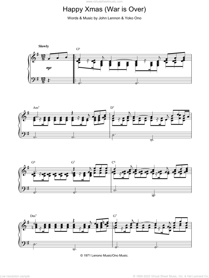 Happy Xmas (War Is Over), (intermediate) (War Is Over) sheet music for piano solo by John Lennon, Plastic Ono Band and Yoko Ono, intermediate skill level