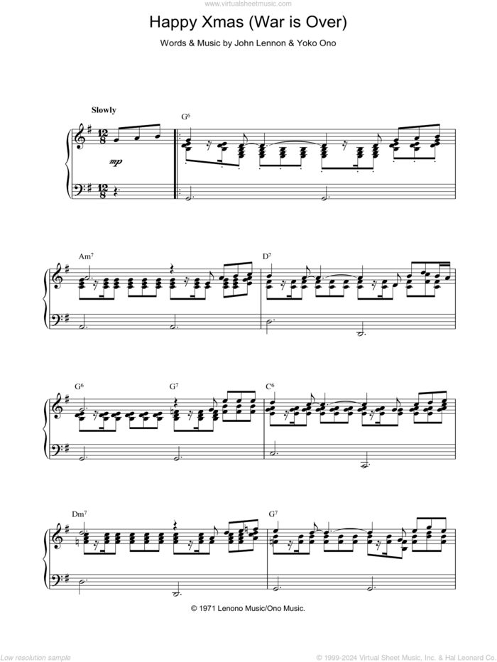 Happy Xmas (War Is Over), (intermediate) (War Is Over) sheet music for piano solo by John Lennon, Plastic Ono Band and Yoko Ono, intermediate skill level