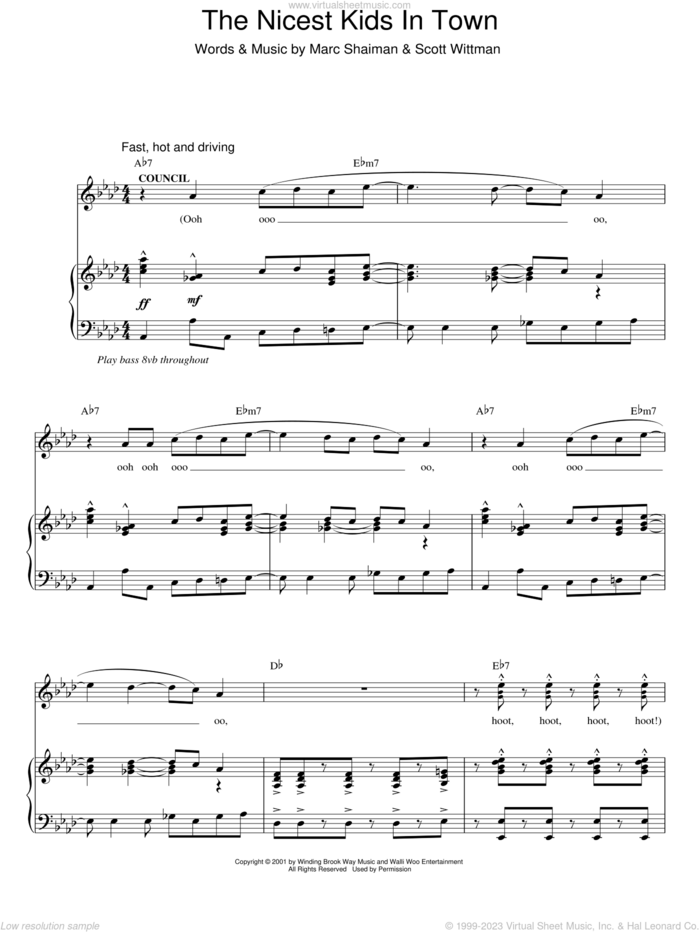 The Nicest Kids In Town sheet music for voice, piano or guitar by Marc Shaiman, Hairspray (Musical) and Scott Wittman, intermediate skill level
