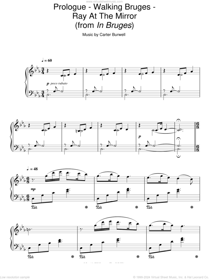 Prologue - Walking Bruges - Ray At The Mirror sheet music for piano solo by Carter Burwell, intermediate skill level