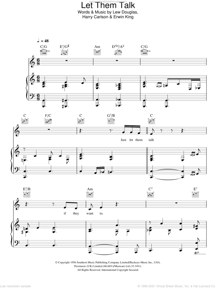 Let Them Talk sheet music for voice, piano or guitar by Hugh Laurie, Erwin King, Harry Carlson and Lew Douglas, intermediate skill level