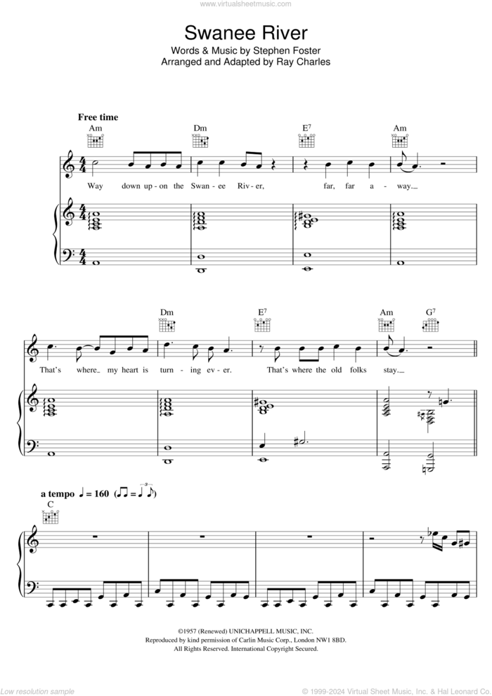Swanee River Rock sheet music for voice, piano or guitar by Hugh Laurie, Ray Charles and Stephen Foster, intermediate skill level