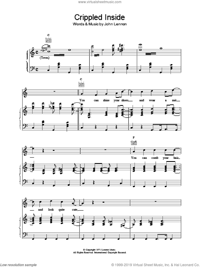 Crippled Inside sheet music for voice, piano or guitar by John Lennon, intermediate skill level