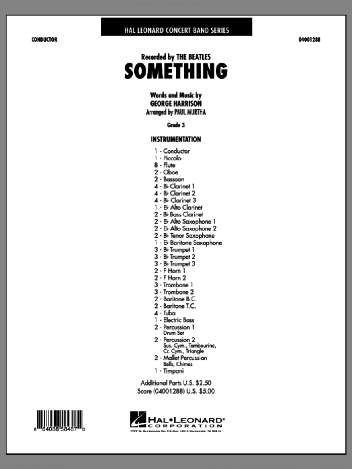 Something (COMPLETE) sheet music for concert band by George Harrison, Paul Murtha and The Beatles, intermediate skill level