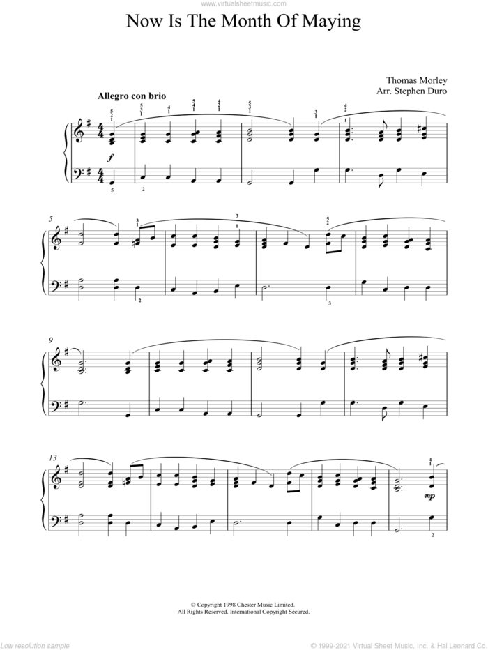 Now Is The Month Of Maying sheet music for piano solo by Thomas Morley and Stephen Arr. Duro, classical score, intermediate skill level