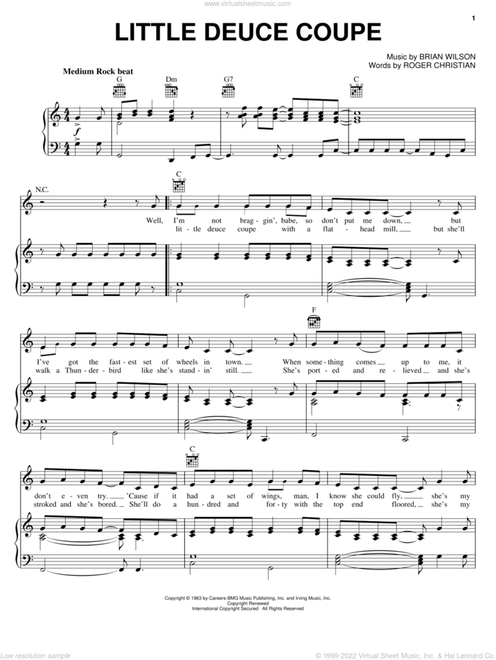 Little Deuce Coupe sheet music for voice, piano or guitar by The Beach Boys, Brian Wilson and Roger Christian, intermediate skill level