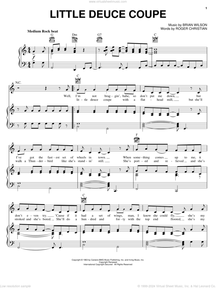 Little Deuce Coupe sheet music for voice, piano or guitar by The Beach Boys, Brian Wilson and Roger Christian, intermediate skill level