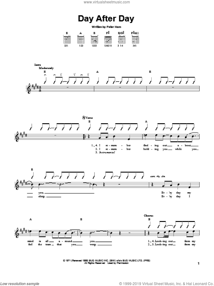 Day After Day sheet music for guitar solo (chords) by Pete Ham, easy guitar (chords)