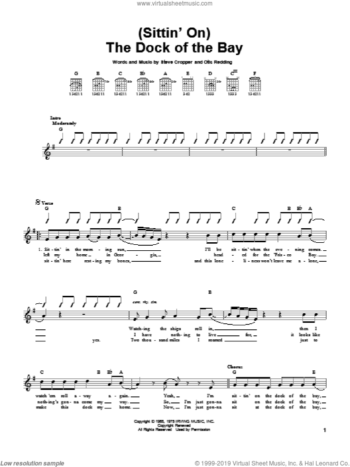 (Sittin' On) The Dock Of The Bay sheet music for guitar solo (chords) by Otis Redding and Steve Cropper, easy guitar (chords)