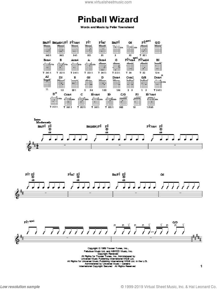 Pinball Wizard sheet music for guitar solo (chords) by The Who and Pete Townshend, easy guitar (chords)