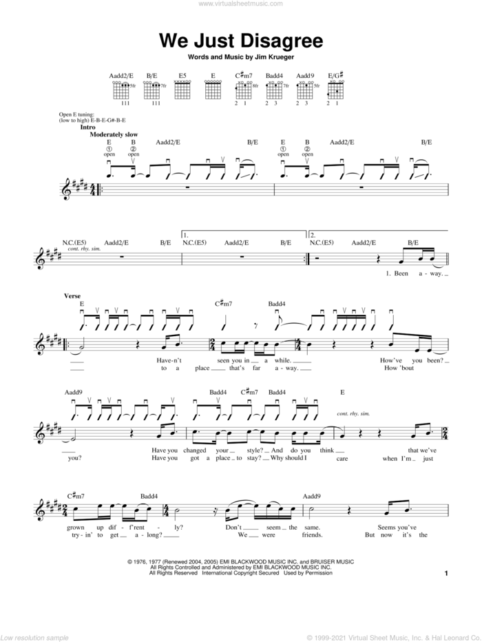 We Just Disagree sheet music for guitar solo (chords) by Dave Mason, Billy Dean and Jim Krueger, easy guitar (chords)
