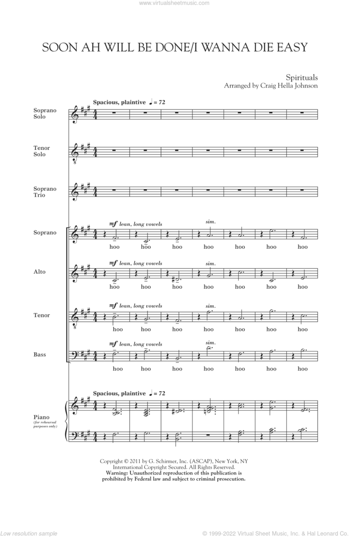 Soon Ah Will Be Done / I Want To Die Easy sheet music for choir (SATB: soprano, alto, tenor, bass) by Craig Hella Johnson and Miscellaneous, intermediate skill level