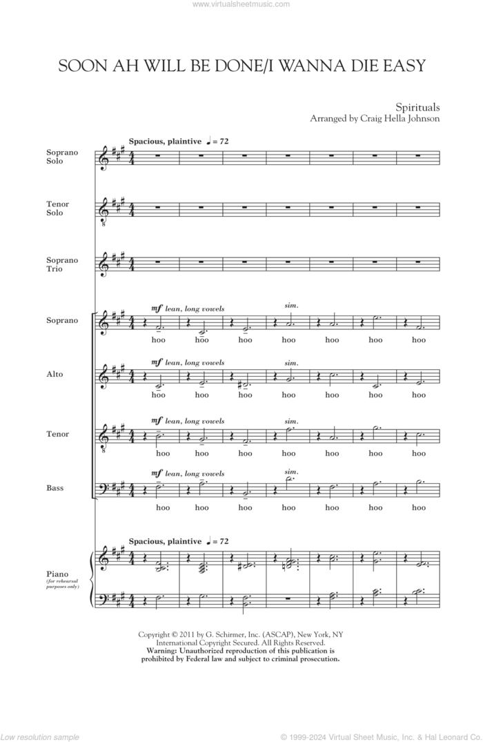 Soon Ah Will Be Done / I Want To Die Easy sheet music for choir (SATB: soprano, alto, tenor, bass) by Craig Hella Johnson and Miscellaneous, intermediate skill level