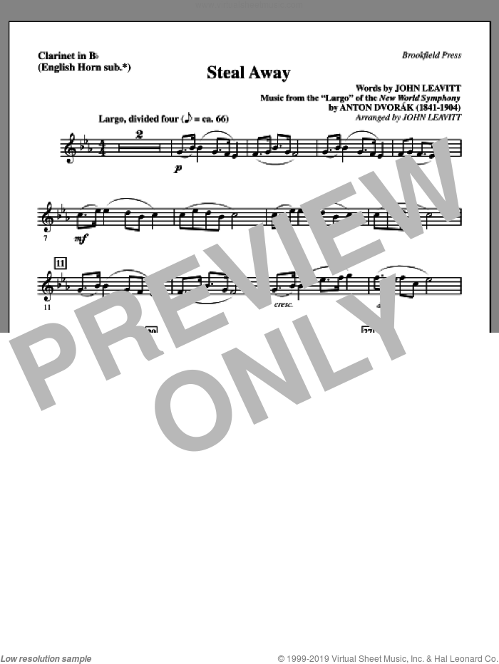 Steal Away (Steal Away To Jesus) sheet music for orchestra/band (Bb clarinet, sub. eng. horn) by Antonin Dvorak and John Leavitt, intermediate skill level