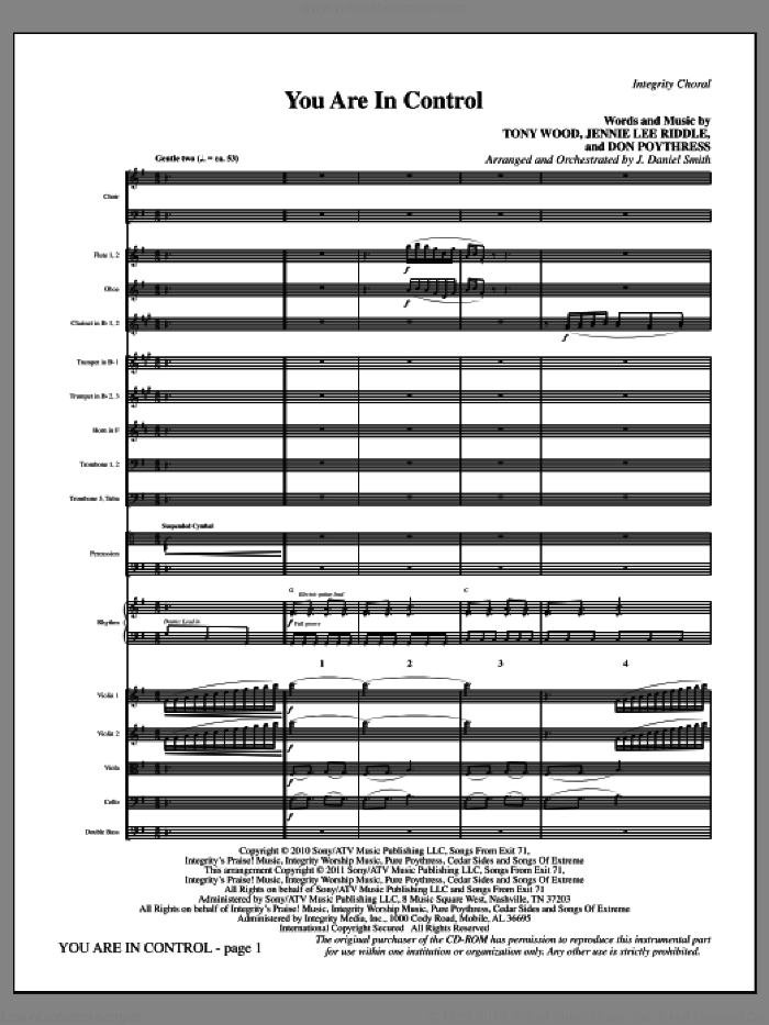You Are In Control (complete set of parts) sheet music for orchestra/band (Orchestra) by Tony Wood, Don Poythress, J. Daniel Smith and Jennie Lee Riddle, intermediate skill level