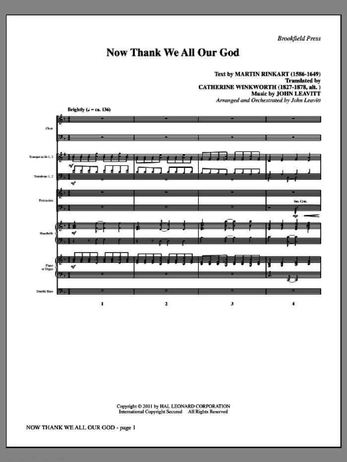 Now Thank We All Our God (complete set of parts) sheet music for orchestra/band (Orchestra) by John Leavitt and Martin Rinkart, intermediate skill level
