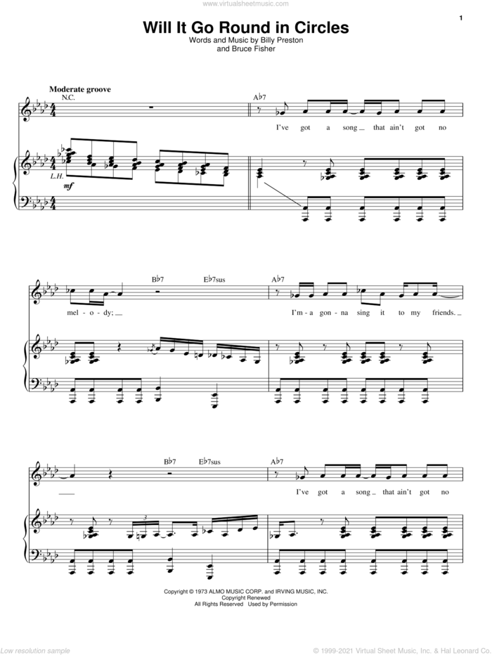 Will It Go Round In Circles sheet music for voice and piano by Billy Preston and Bruce Fisher, intermediate skill level