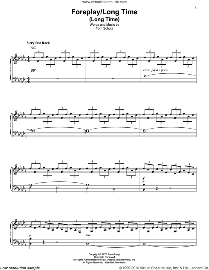 Foreplay/Long Time (Long Time) sheet music for voice and piano by Boston and Tom Scholz, intermediate skill level