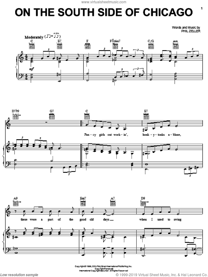On The South Side Of Chicago sheet music for voice, piano or guitar by Phil Zeller, intermediate skill level