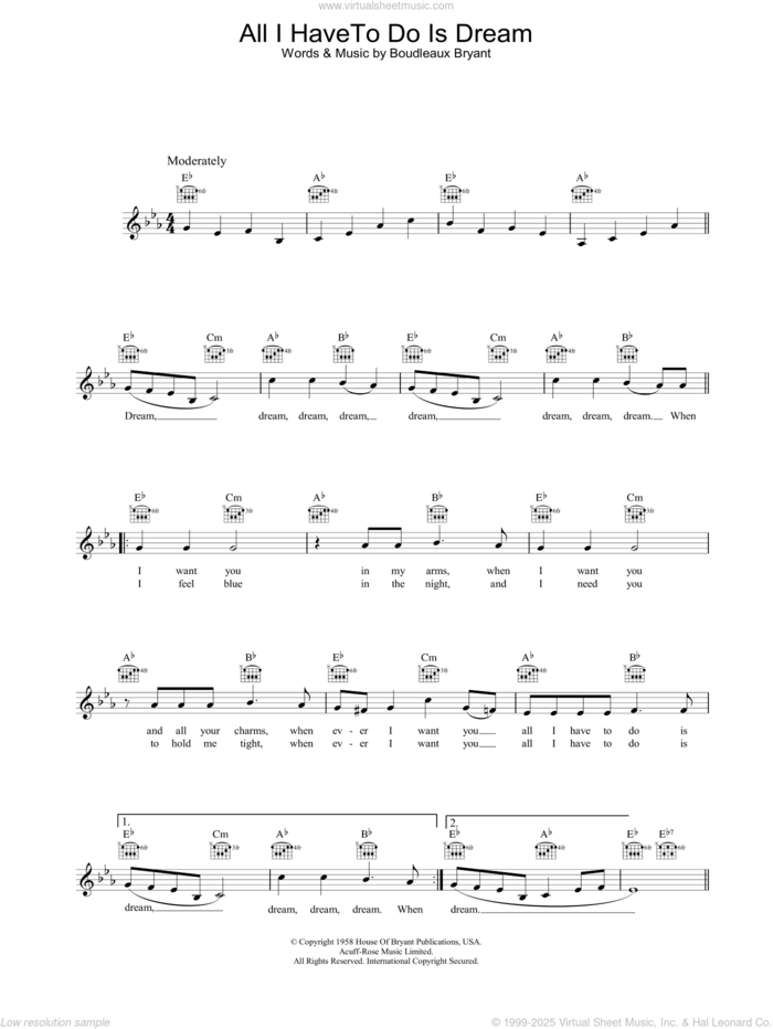 All I Have To Do Is Dream sheet music for voice and other instruments (fake book) by Everly Brothers and Boudleaux Bryant, intermediate skill level